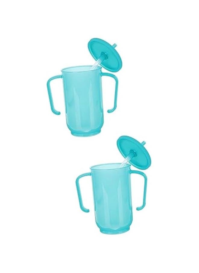 2pcs Drinking Cup for Disabled Patient Adult Sippy Cups Liquid Diet Feeding Mug Old People Hospital Cup with Lid and Straw Spill Proof Cups for Adults Patient Sippy Mug