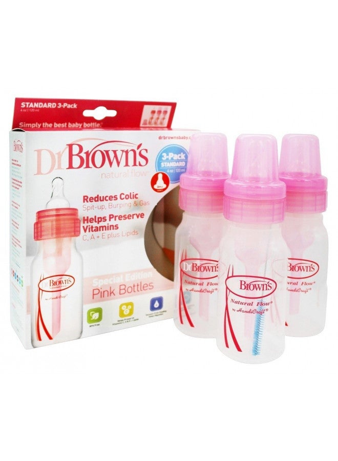 Baby Bottle, 4 Ounce, 3-Count - Pink