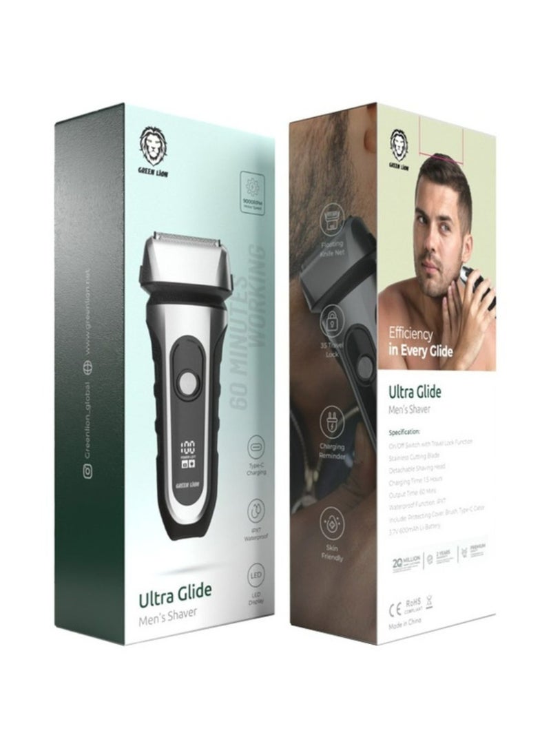 Ultra Glide Men's Shaver |3.7V 600mAh Li-Battery|LED display & USB-C Charging|IPX7 Waterproof- Black