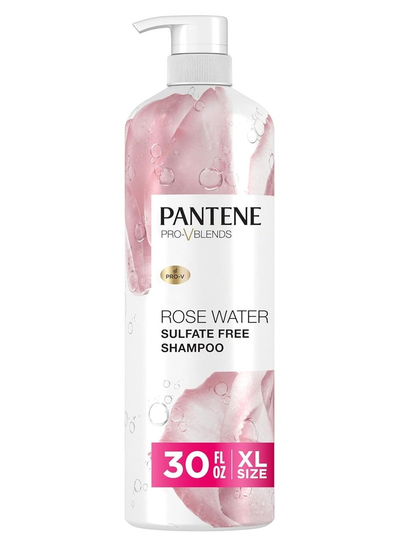 Pantene Sulfate Free Rose Water Shampoo, Soothes, Replenishes Hydration, Safe for Color Treated Hair, Nutrient Infused with Vitamin B5 and Antioxidants, Pro-V Blends, 30.0 oz