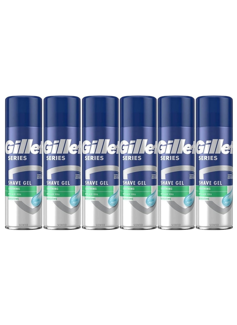 Gillette Series Shaving Gel with Aloe Sensitive Skin 200ml (Pack of 6)