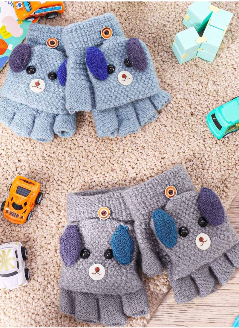 Children's Kids Half Finger Gloves, 2 Pairs Kids Warm Winter Gloves, Fingerless Knitted Warm Winter Gloves for Boy Girl,4-9Y