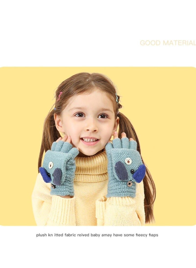 Children's Kids Half Finger Gloves, 2 Pairs Kids Warm Winter Gloves, Fingerless Knitted Warm Winter Gloves for Boy Girl,4-9Y