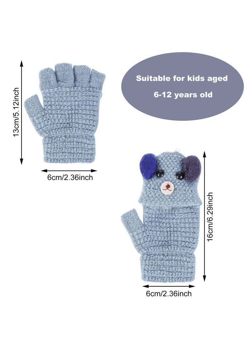 Children's Kids Half Finger Gloves, 2 Pairs Kids Warm Winter Gloves, Fingerless Knitted Warm Winter Gloves for Boy Girl,4-9Y