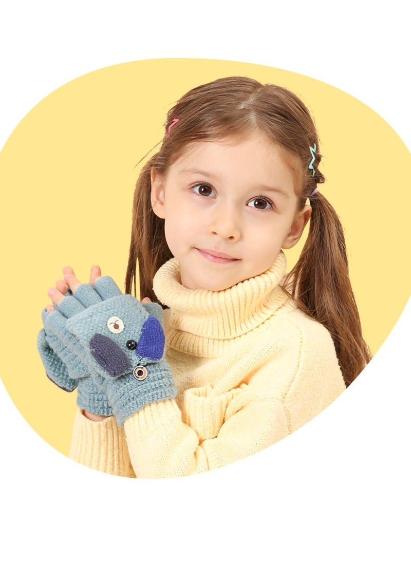 Children's Kids Half Finger Gloves, 2 Pairs Kids Warm Winter Gloves, Fingerless Knitted Warm Winter Gloves for Boy Girl,4-9Y