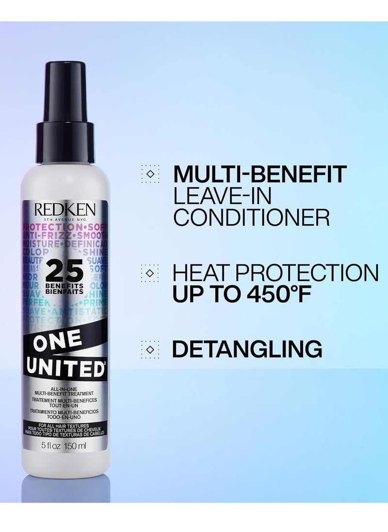 Redken One United Leave In Conditioner | Multi-Benefit Hair Treatment | Detangles, Nourishes, & Smooths Frizz | Heat Protection Spray for Blow Dry & Styling | For All Hair Types | Paraben Free