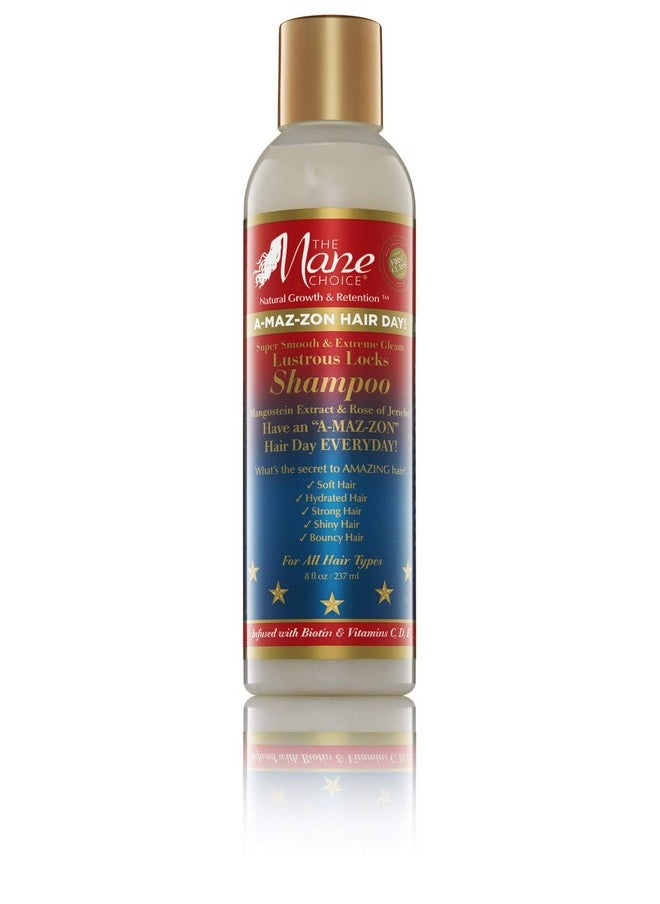 A-Maz-Zon Hair Day - Lustrous Locks Shampoo - Hydrates And Softens Leaving Hair Shiny And Bouncy - Infused With Biotin, Rose Of Jerico, Amla Oil, Vitamins C,D,E (8 Oz)