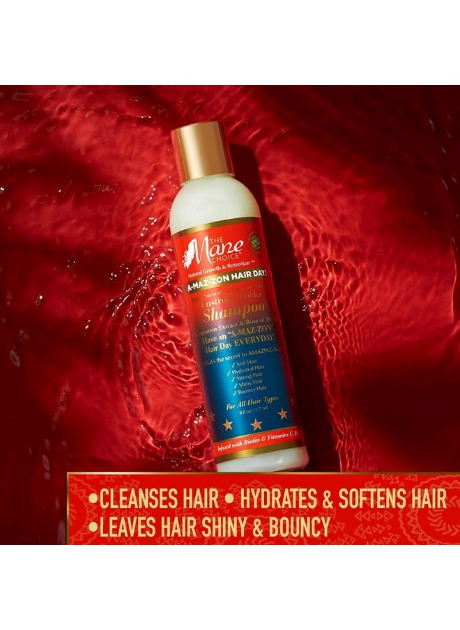 A-Maz-Zon Hair Day - Lustrous Locks Shampoo - Hydrates And Softens Leaving Hair Shiny And Bouncy - Infused With Biotin, Rose Of Jerico, Amla Oil, Vitamins C,D,E (8 Oz)