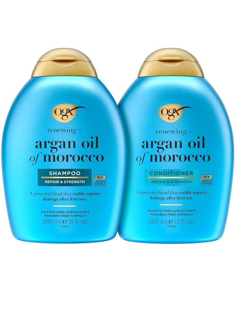 OGX Renewing + Argan Oil of Morocco Shampoo & Conditioner Set, 13 Fl Oz (Pack of 2) (packaging may vary), Blue