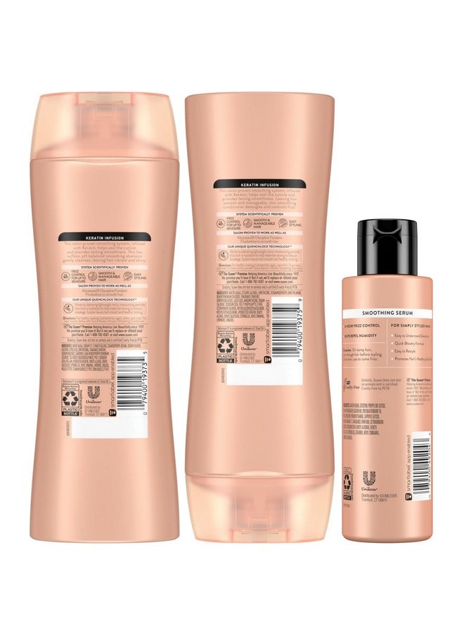 Keratin Shampoo, Conditioner Set + Hair Smoothing Serum, Treatment For Dry, Damaged Hair (3 Piece Set)