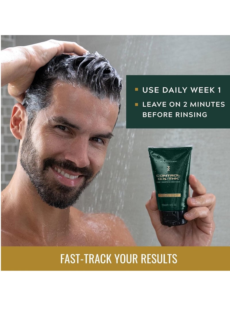 Just for Men Control GX + THK Thickening Shampoo and Conditioner with Grey Reduction, Shampoo for Thinning Hair with Alpha Keratin, Thickens Hair Up to 20%, Works with Every Hair Texture, 4 oz