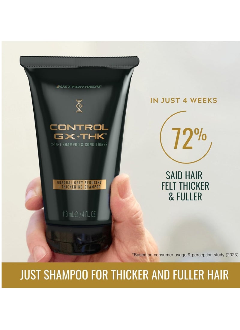Just for Men Control GX + THK Thickening Shampoo and Conditioner with Grey Reduction, Shampoo for Thinning Hair with Alpha Keratin, Thickens Hair Up to 20%, Works with Every Hair Texture, 4 oz