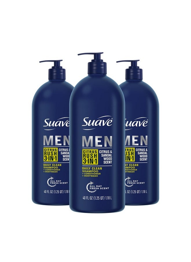 Shampoo Conditioner Bodywash Men 3 In 1 Citrus & Sandal Wood To Cleanse And Nourish Hair And Skin, 40 Oz Pack Of 3