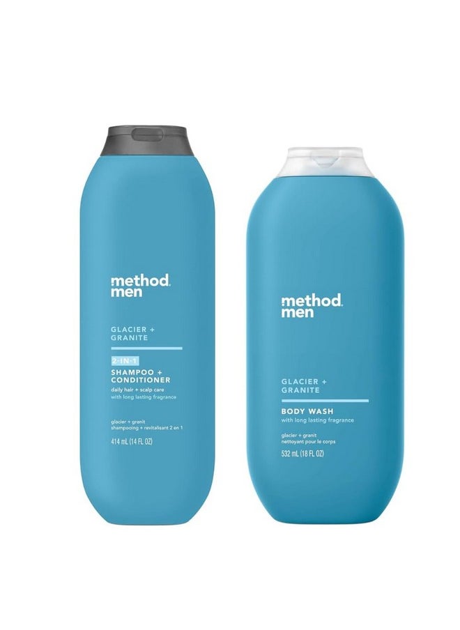 Method Men Body Wash Glacier + Granite, 18 Oz. & Method Man Shampoo And Conditioner Glacier Granite, 14 Oz. Bundle Of 2 Items, Blue