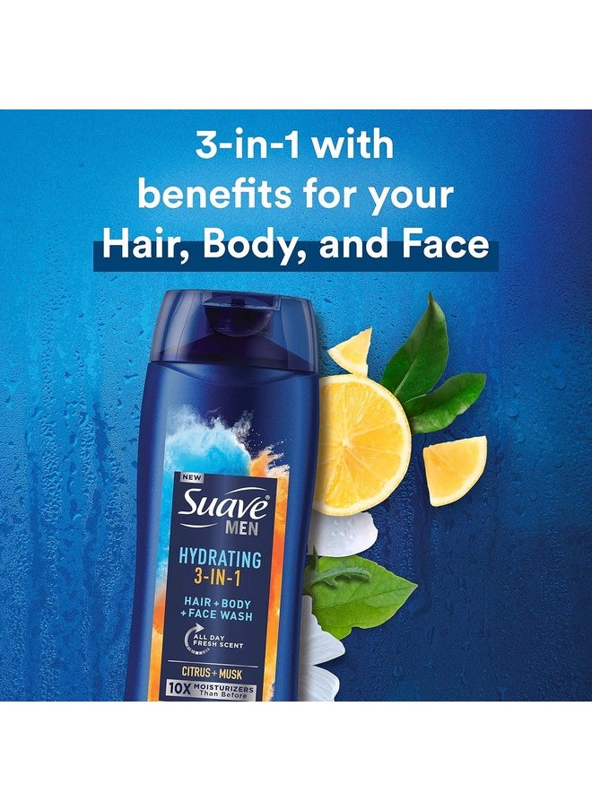 Men Moisturizing Body, Face And Hair Wash, 3-In-1 For Hydrated Skin And Hair, Citrus & Musk Scent, No Parabens, No Phtahaltes, 18 Oz Pack Of 6