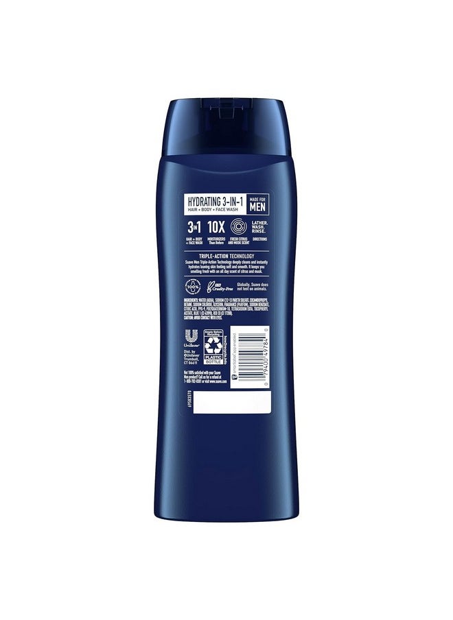 Men Moisturizing Body, Face And Hair Wash, 3-In-1 For Hydrated Skin And Hair, Citrus & Musk Scent, No Parabens, No Phtahaltes, 18 Oz Pack Of 6
