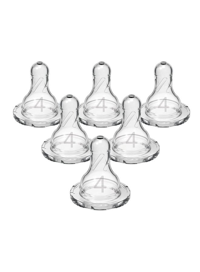 Pack Of 6 Narrow Natural Fast Flow Level 4 Baby Bottle Silicone Nipple, 100%, 9 Months +