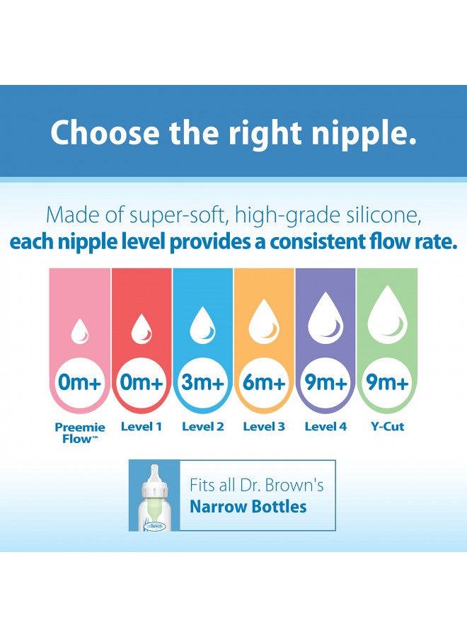 Pack Of 6 Narrow Natural Fast Flow Level 4 Baby Bottle Silicone Nipple, 100%, 9 Months +