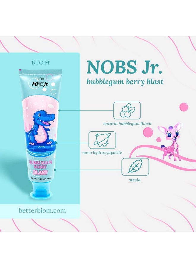 Nobs Jr. Kids Nano Hydroxyapatite Toothpaste - Fluoride Free, Sls-Free, Remineralizing - Dentist Formulated - Bubblegum Berry - Made In The Usa