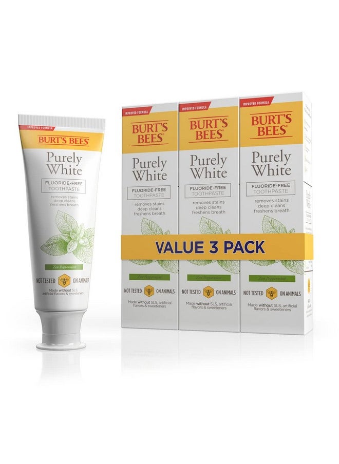 Toothpaste, Natural Flavor, Fluoride-Free, Purely White, Zen Peppermint, 4.7 Oz, Pack Of 3