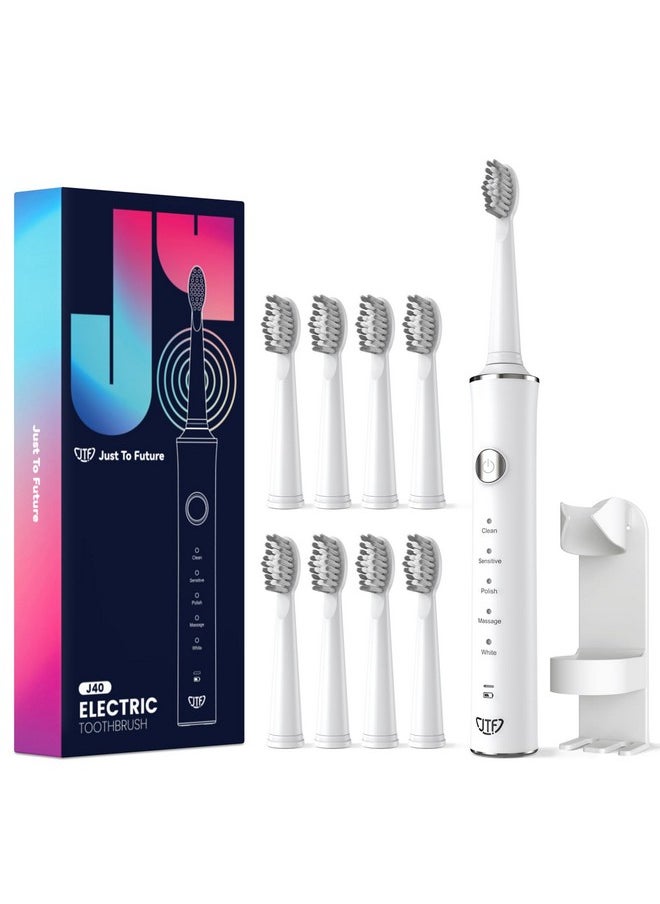 Sonic Electric Toothbrush For Adults, Rechargeable Toothbrushes With 8 Brush Heads And Holder For Travel, 5 Modes And 2 Min Auto Smart Timer, 2 Hours Charger For 45 Days Use, White