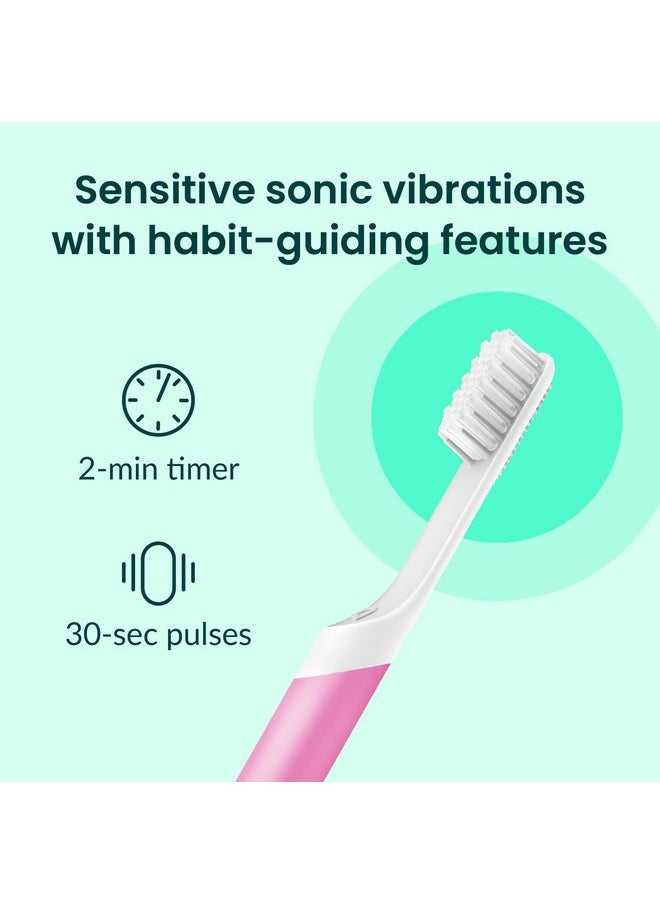 Sonic Toothbrush For Adults With Timer - Includes Extra Brush Head And Travel Cover Mount - Electric, Soft Bristle Refill Head, Plastic Handle, 3 Month Battery Life - Travel Toothbrush - Magenta