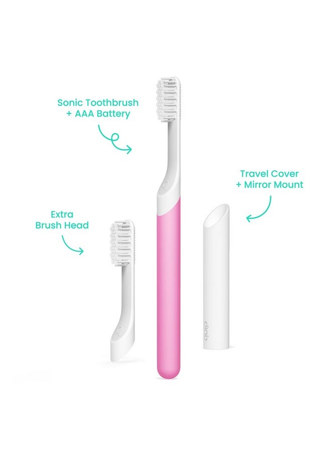 Sonic Toothbrush For Adults With Timer - Includes Extra Brush Head And Travel Cover Mount - Electric, Soft Bristle Refill Head, Plastic Handle, 3 Month Battery Life - Travel Toothbrush - Magenta