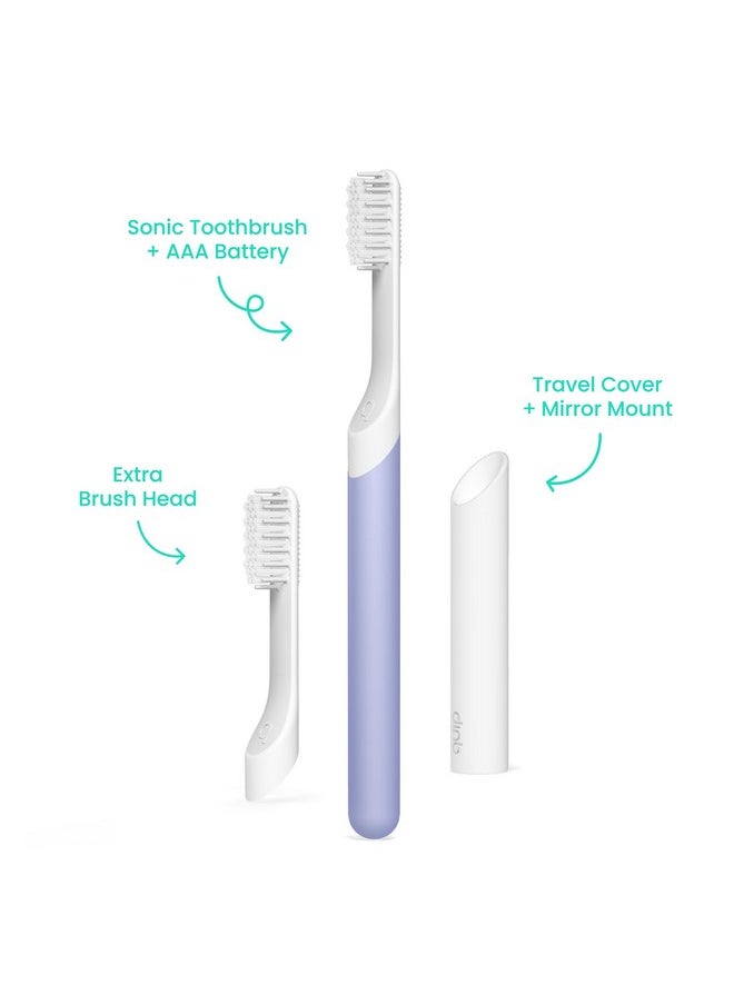 Sonic Toothbrush For Adults With Timer - Includes Extra Brush Head And Travel Cover Mount - Electric, Soft Bristle Refill Head, Plastic Handle, 3 Month Battery Life - Travel Toothbrush - Lavender