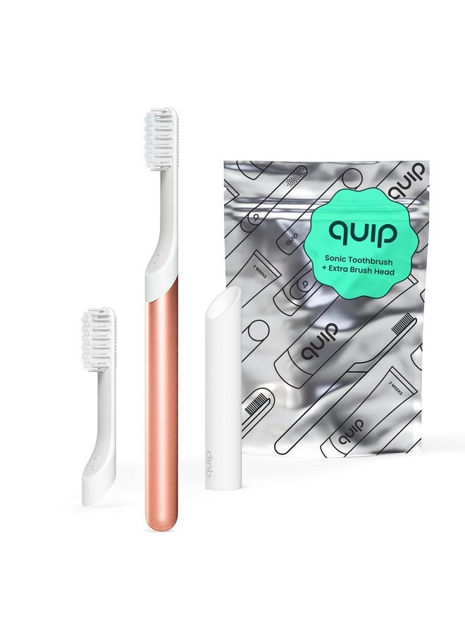 Sonic Toothbrush For Adults With Timer - Includes Extra Brush Head And Travel Cover Mount - Electric, Soft Bristle Refill Head, Metal Handle, 3 Month Battery Life - Travel Toothbrush - Copper