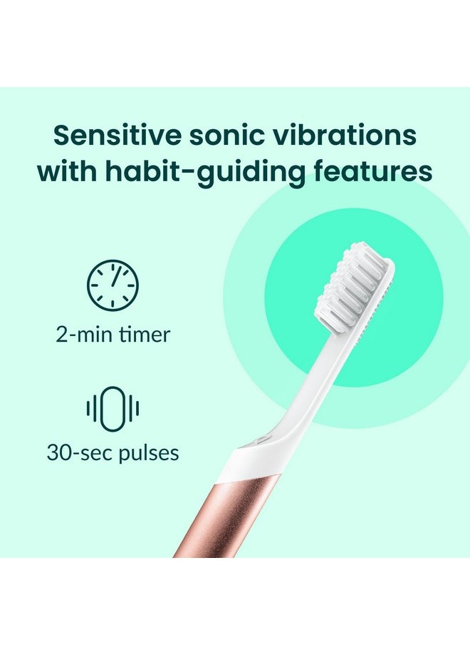 Sonic Toothbrush For Adults With Timer - Includes Extra Brush Head And Travel Cover Mount - Electric, Soft Bristle Refill Head, Metal Handle, 3 Month Battery Life - Travel Toothbrush - Copper