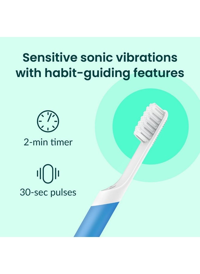 Sonic Toothbrush For Adults With Timer - Includes Extra Brush Head And Travel Cover Mount - Electric, Soft Bristle Refill Head, Plastic Handle, 3 Month Battery Life - Travel Toothbrush - Blue