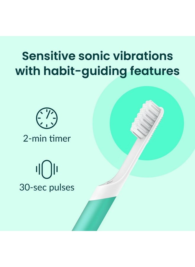 Sonic Toothbrush For Adults With Timer - Includes Extra Brush Head And Travel Cover Mount - Electric, Soft Bristle Refill Head, Plastic Handle, 3 Month Battery Life - Travel Toothbrush - Green