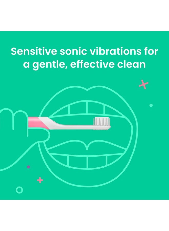 Sonic Toothbrush For Kids With Timer - Includes Extra Brush Head And Travel Cover Mount - Electric, Soft Bristle Refill Head, Rubber Handle, 3 Month Battery Life - Travel Toothbrush - Pink