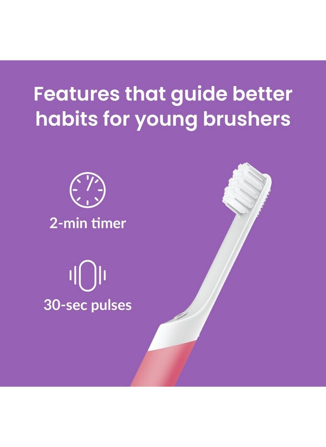 Sonic Toothbrush For Kids With Timer - Includes Extra Brush Head And Travel Cover Mount - Electric, Soft Bristle Refill Head, Rubber Handle, 3 Month Battery Life - Travel Toothbrush - Pink