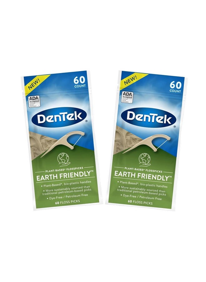 Earth Friendly Floss Picks, Organic Plant-Based Bio-Plastic Handles, Mint 60 Count (Pack Of 2)