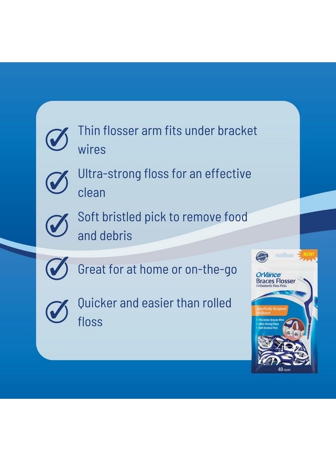 Braces Flosser - Designed For Braces For An Easy & Effective Clean, Ultra Strong Floss - 40 Count (Pack Of 2)