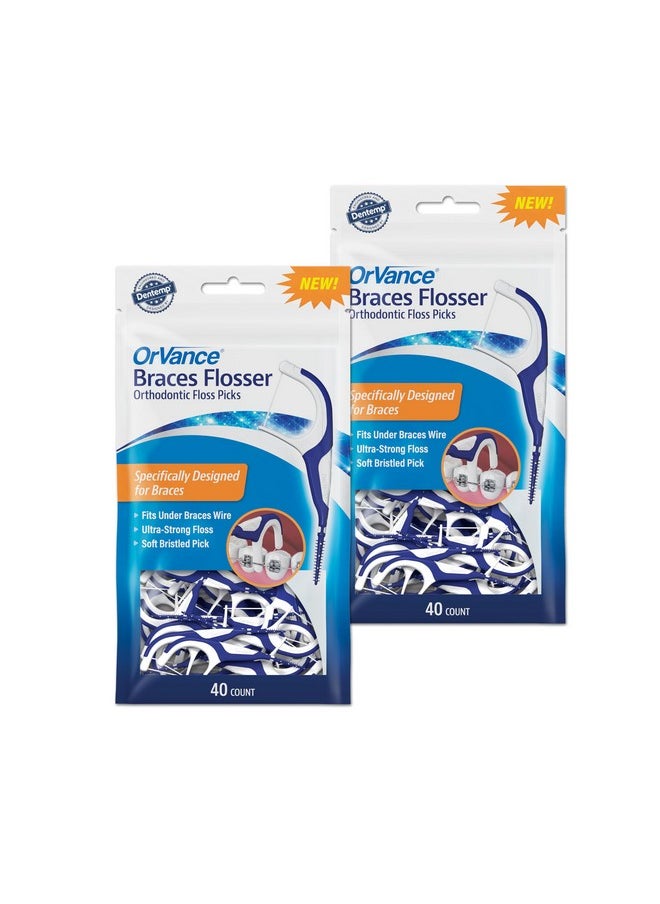 Braces Flosser - Designed For Braces For An Easy & Effective Clean, Ultra Strong Floss - 40 Count (Pack Of 2)