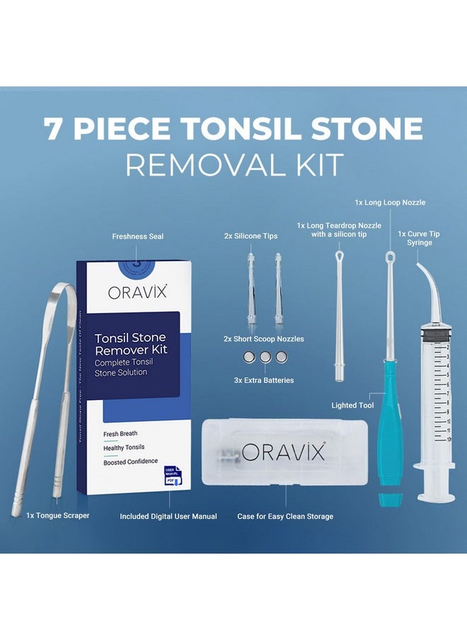 Tonsil Stone Remover - Tonsil Stone Removal Kit - Tonsillolith Remover Tool - Tonsil Cleaner - Fight Bad Breath - Tonsil Stone Removal Tool - Oral Irrigator - Tongue Scraper - 7 Pieces