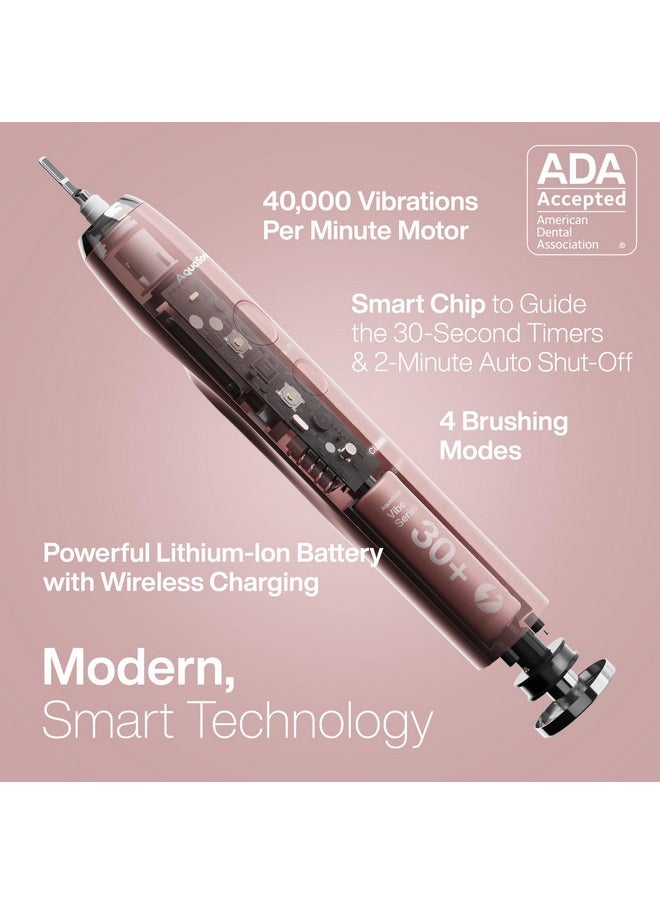 Vibe Series Ultra-Whitening Toothbrush - Ada Accepted Electric Toothbrush - 8 Brush Heads & Travel Case - 40,000 Vpm Motor & Wireless Charging - 4 Modes W Smart Timer - Satin Rose Gold