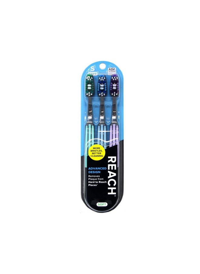 Advanced Design Soft Toothbrushes, Colors May Vary, 3 Count (Pack Of 2) Total 6 Toothbrushes