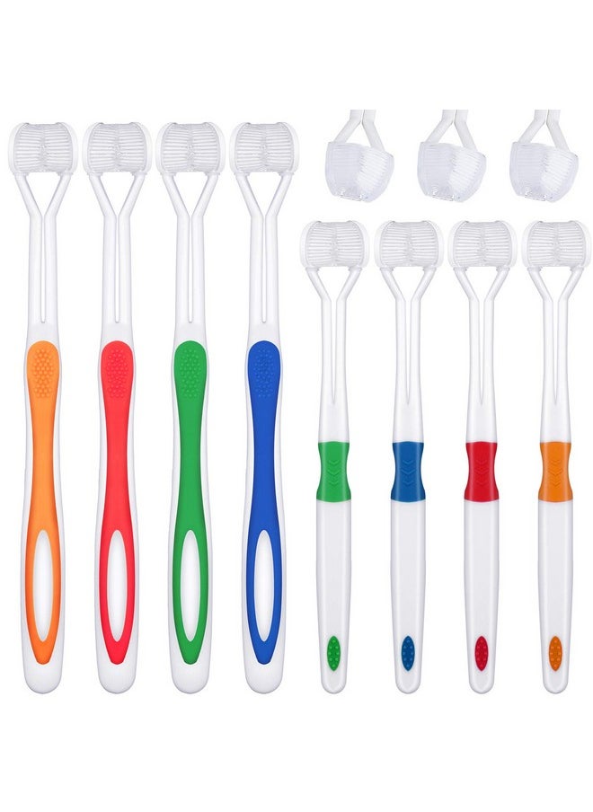 8 Pieces 3 Sided Toothbrush Kids Adults Teeth Soft Toothbrush 3 Bristle Toothbrush Manual Toothbrush Nice Angle Bristles For Cleaning Each Tooth, 4 Colors