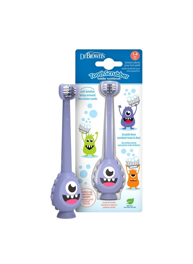 Toothscrubber Toothbrush, Three-Sided Toddler Training Toothbrush For Ages 1-4 Years With Suction Cup Base And Color Changing Bristles