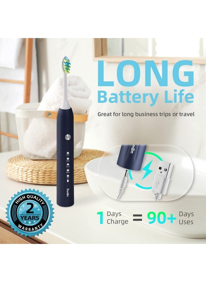 Ultrasonic Electric Toothbrush For Adults And Kids, With 8 Brush Heads And Travel Case,5 Modes With 2 Minutes Build In Smart Timer, One Charge Use For 90 Days, Rechargeable Toothbrushes(Blue)