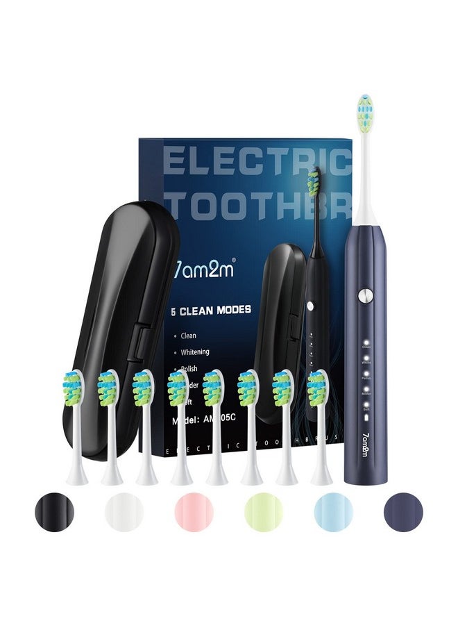 Ultrasonic Electric Toothbrush For Adults And Kids, With 8 Brush Heads And Travel Case,5 Modes With 2 Minutes Build In Smart Timer, One Charge Use For 90 Days, Rechargeable Toothbrushes(Blue)