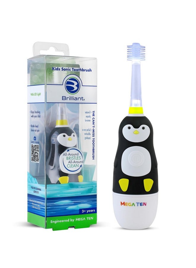 Oral Care Kids Sonic Electric Toothbrush With Soft Bristles, Round Brush Head, Led Light, And Timer, For Children Ages 3+, Penguin