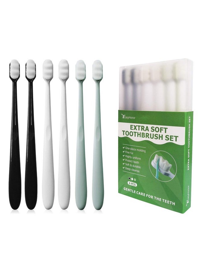 Extra Toothbrush For Sensitive Gums, Micro Fur Manual Toothbrush With 20000 Soft Floss Bristle For Pregnant Women, Elderly, Braces And Gum Recessions, Protect Fragile Gums (6 Pack)