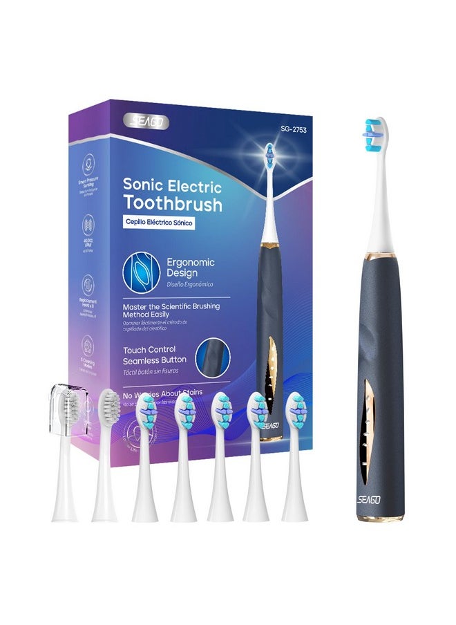 Electric Toothbrushes For Adults, Rechargeable Toothbrushes With 8 Brush Heads,5 Modes, Toothbrush With Pressure Sensor, Ultrasonic Toothbrush,Sg-2753(Blue)