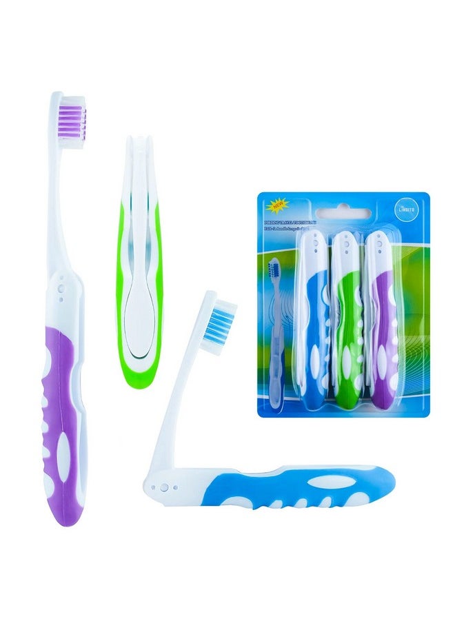 Travel Toothbrush, On The Go Folding Feature, Medium Bristle Brushes (3 Pack Medium-Multicolor)