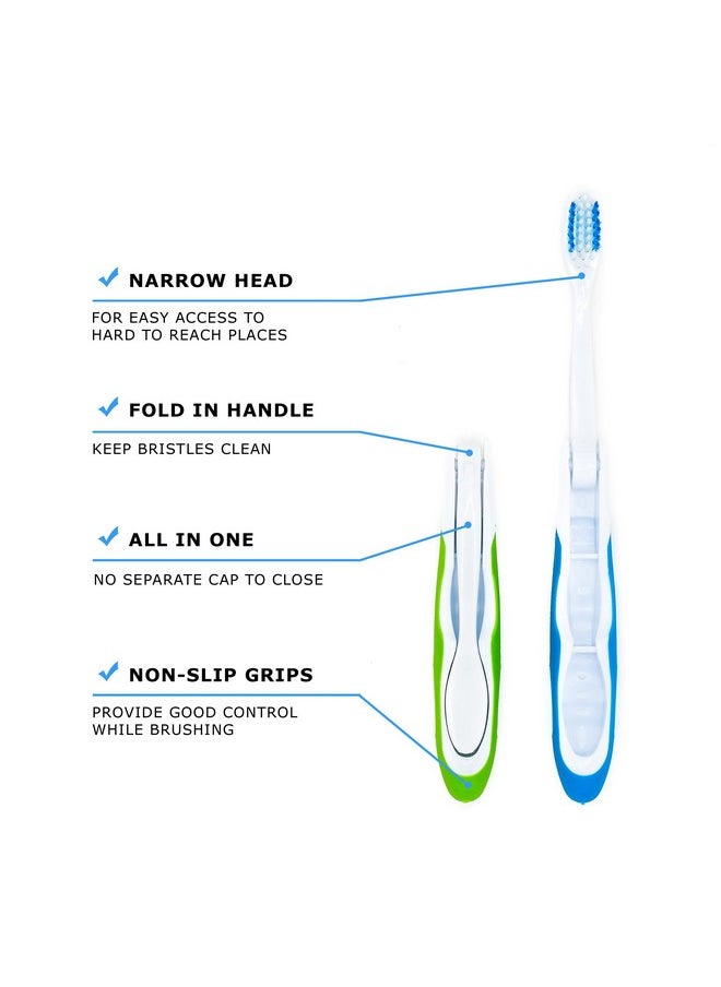 Travel Toothbrush, On The Go Folding Feature, Medium Bristle Brushes (3 Pack Medium-Multicolor)