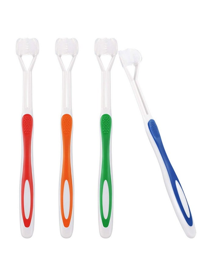 4 Pieces Three Sided Toothbrush Autism Sensory Toothbrush Bristle Travel Toothbrush For Kids Complete Teeth Gum Care Pretty Good Angle Clean Each Tooth, Soft And Gentle (Green, Blue, Yellow, Red)